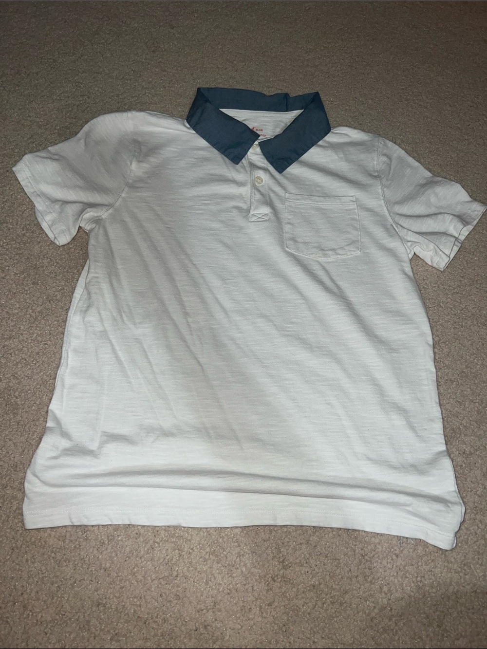 Boys white short sleeve polo pocket with blue canvas collar (XL/14)